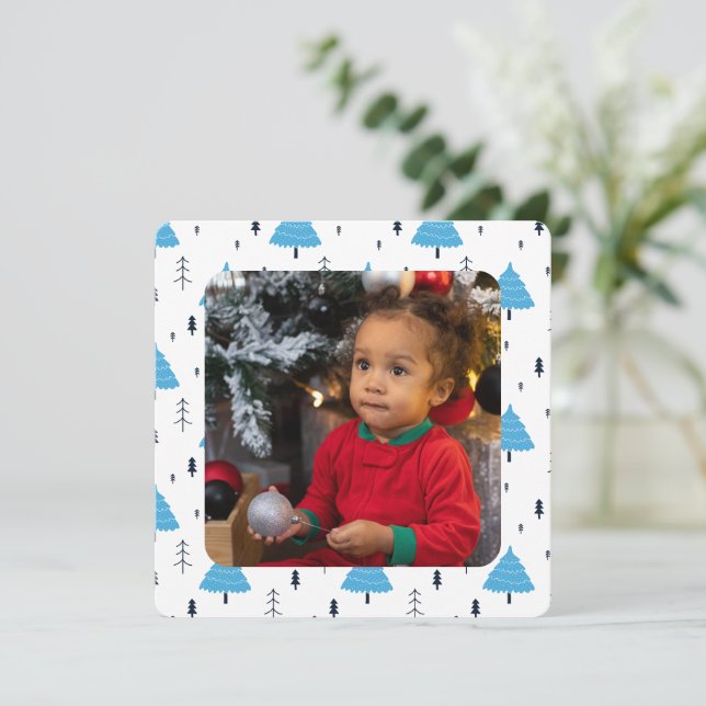 Merry Christmas Blue Christmas Tree Personalised Holiday Card (Standing Front)