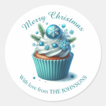 Merry Christmas Blue Cupcake With love Sticker