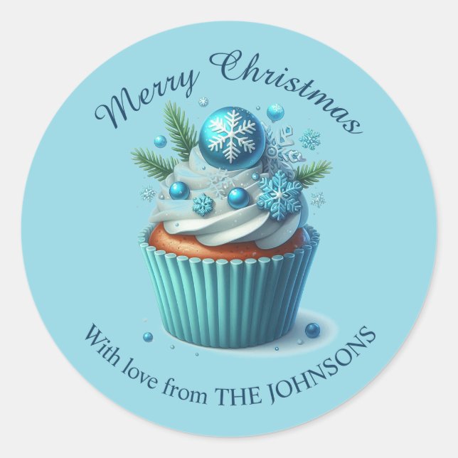 Merry Christmas Blue Cupcake With love Sticker (Front)