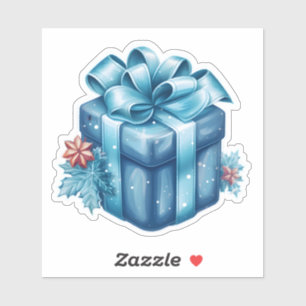 Merry Christmas Blue Festive Gift Box With Bow