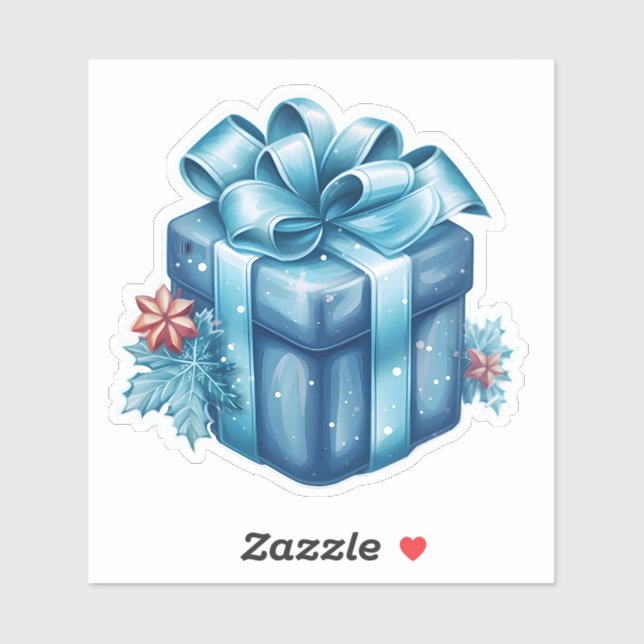 Merry Christmas Blue Festive Gift Box With Bow (Sheet)