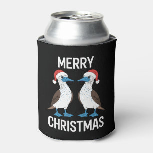 Merry Christmas Blue Footed Sula Bird Santa Hat Can Cooler