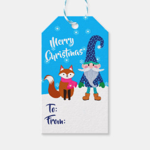 Merry Christmas Blue Gnome and Cute Fox Christmas Gift Tags