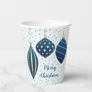Merry Christmas Blue Gold Ornaments Blue Paper Cups