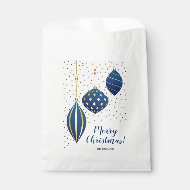 Merry Christmas Blue Gold Ornaments Favour Bags (Front)