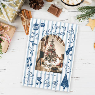 Merry Christmas Blue Hand Drawn Favorite Things Holiday Card