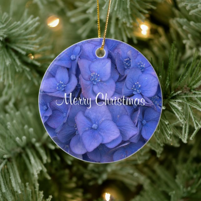 Merry Christmas Blue Hydrangea  Ceramic Tree Decoration (Tree)
