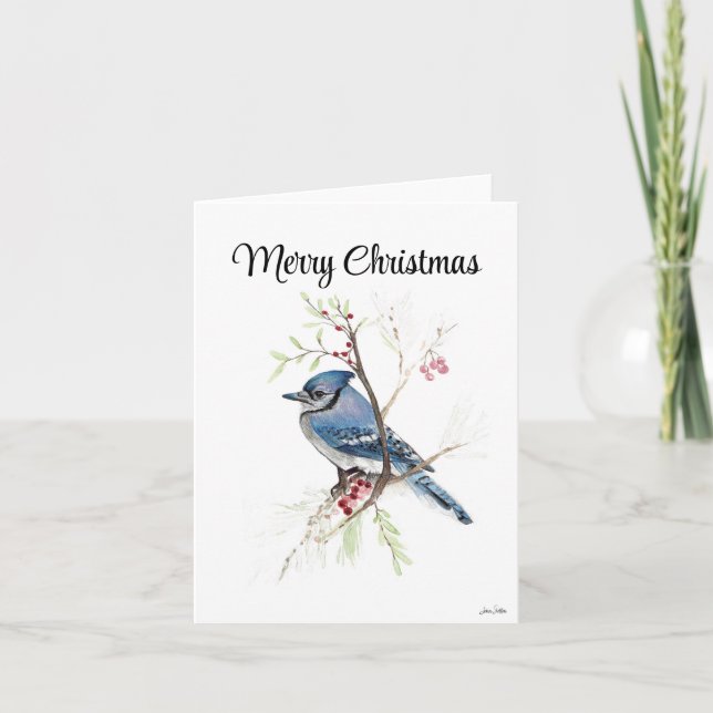 Merry Christmas Blue Jay Holiday Card (Front)