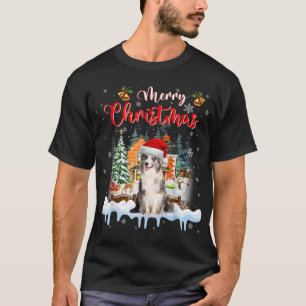 Merry Christmas Blue Merle Collie Dog Santa Hat Li T-Shirt
