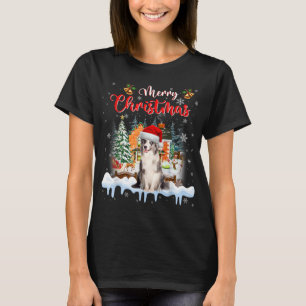 Merry Christmas Blue Merle Collie Dog Santa Hat Li T-Shirt