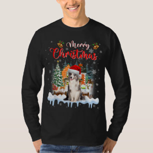 Merry Christmas Blue Merle Collie Dog Santa Hat Li T-Shirt