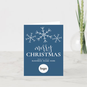 Merry Christmas Blue Modern Logo Business Holiday Card
