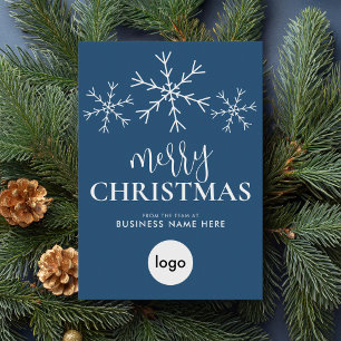 Merry Christmas Blue Modern Logo Business Holiday Card