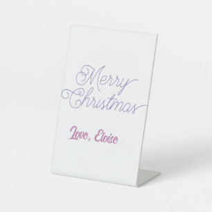 merry christmas blue name love simple blue purple pedestal sign
