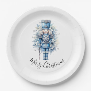 Merry Christmas Blue Nutcracker Paper Plate