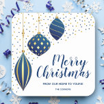 Merry Christmas Blue Ornaments Holiday Square Sticker<br><div class="desc">Merry Christmas holiday stickers you can use for anything! Elegant blue and gold holiday Christmas tree ornaments and dots with your details in chic lettering. MATCHING gift bags,  tissue paper,  invitations and more in our store.</div>