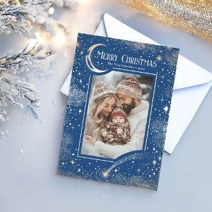 Merry Christmas Blue Photo Holiday Card