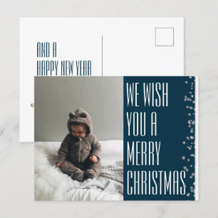 Merry Christmas Blue Photo Holiday Postcard