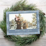 Merry Christmas Blue Plaid Photo Holiday Card<br><div class="desc">Create your own personalised photo Christmas cards. Simply add your favourite family photo to this design with blue colour plaid background.</div>