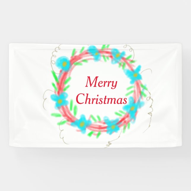 Merry Christmas blue red garland watercolor holida Banner (Horizontal)