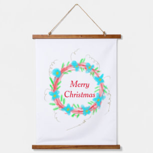 Merry Christmas blue red garland watercolor holida Hanging Tapestry