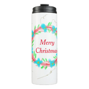 Merry Christmas blue red garland watercolor holida Thermal Tumbler