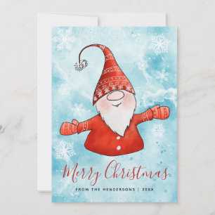 Merry Christmas Blue Red Gnome 2025 Calendar Holiday Card