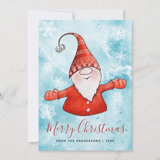 Merry Christmas Blue Red Gnome 2025 Calendar Holiday Card (Front)