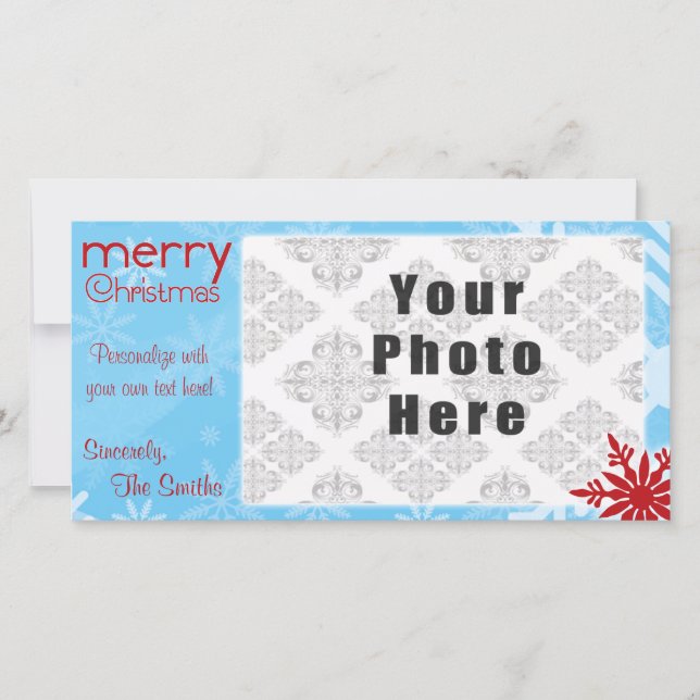 Merry Christmas Blue/Red Snowflake theme Holiday Card (Front)