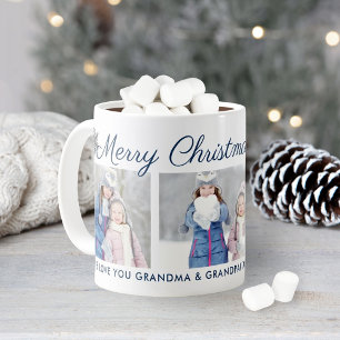 Merry Christmas Blue Script Custom Photo Collage Coffee Mug