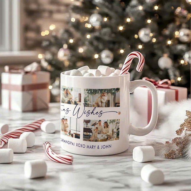 Merry Christmas Blue Script Custom Photo Collage  Coffee Mug (Creator Uploaded)