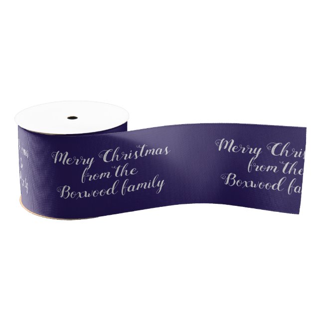 Merry Christmas Blue Seasonal Greeting Custom Text Grosgrain Ribbon (Spool)