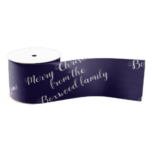Merry Christmas Blue Seasonal Greeting Custom Text Grosgrain Ribbon