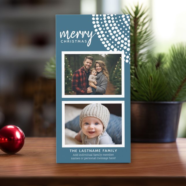 Merry Christmas Blue snowflake - 2 Pictures Holiday Card (Add 2 Photos to this online Christmas Card - Download or Print Option)