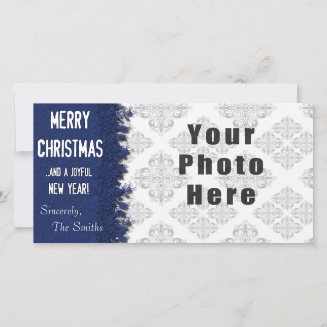 Merry Christmas Blue Snowflake Holiday Card (Front)