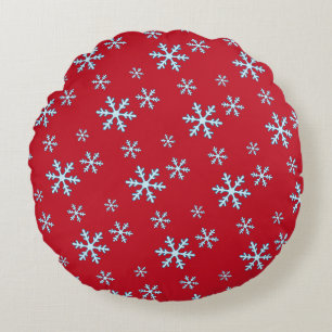 Merry Christmas Blue Snowflake Holiday Winter Round Cushion