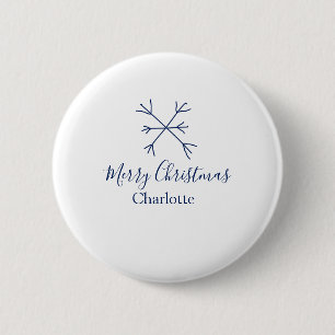 Merry Christmas blue snowflakes add name holidays 6 Cm Round Badge