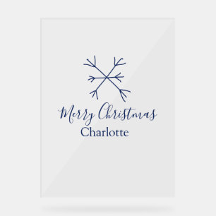 Merry Christmas blue snowflakes add name holidays  Acrylic Sign