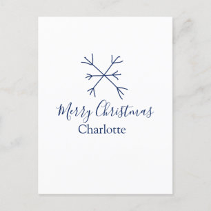 Merry Christmas blue snowflakes add name holidays  Holiday Postcard