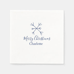 Merry Christmas blue snowflakes add name holidays  Napkin