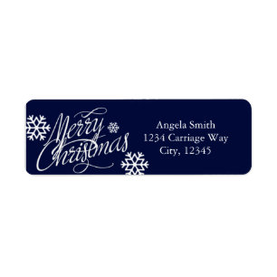 MERRY CHRISTMAS Blue Snowflakes Address Labels