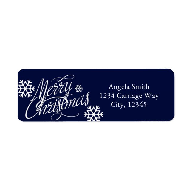 MERRY CHRISTMAS Blue Snowflakes Address Labels (Front)