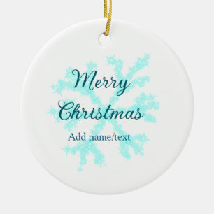 Merry Christmas blue snowflakes glitter sparkle na Ceramic Tree Decoration