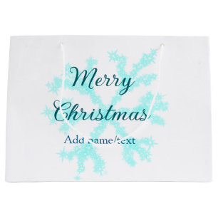 Merry Christmas blue snowflakes glitter sparkle na Large Gift Bag