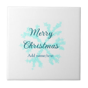 Merry Christmas blue snowflakes glitter sparkle na Tile