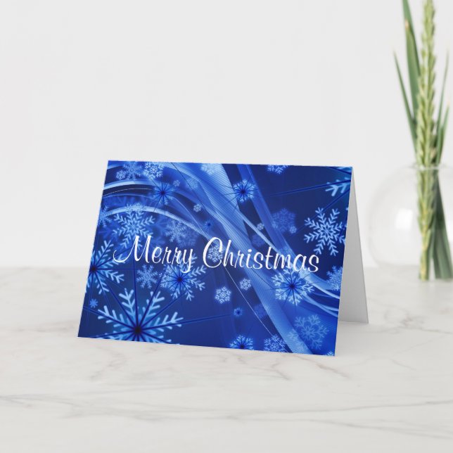 Merry Christmas Blue Snowflakes Greeting Cards (Front)