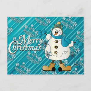 Merry Christmas Blue Snowman Holiday Postcard