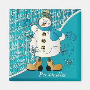 Merry Christmas Blue Snowman Magnet