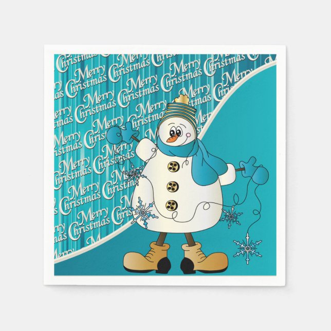 Merry Christmas Blue Snowman Napkin (Front)