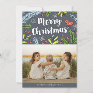 Merry Christmas Blue Spruce Photo Holiday Card